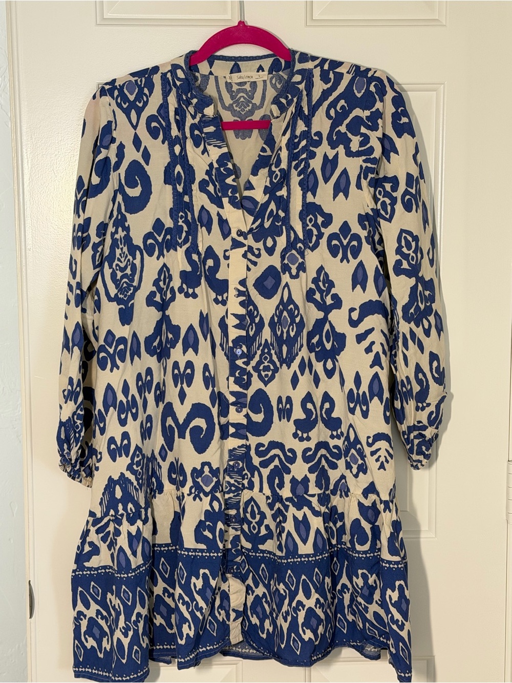 Blue and Cream Printed Tunic Dress